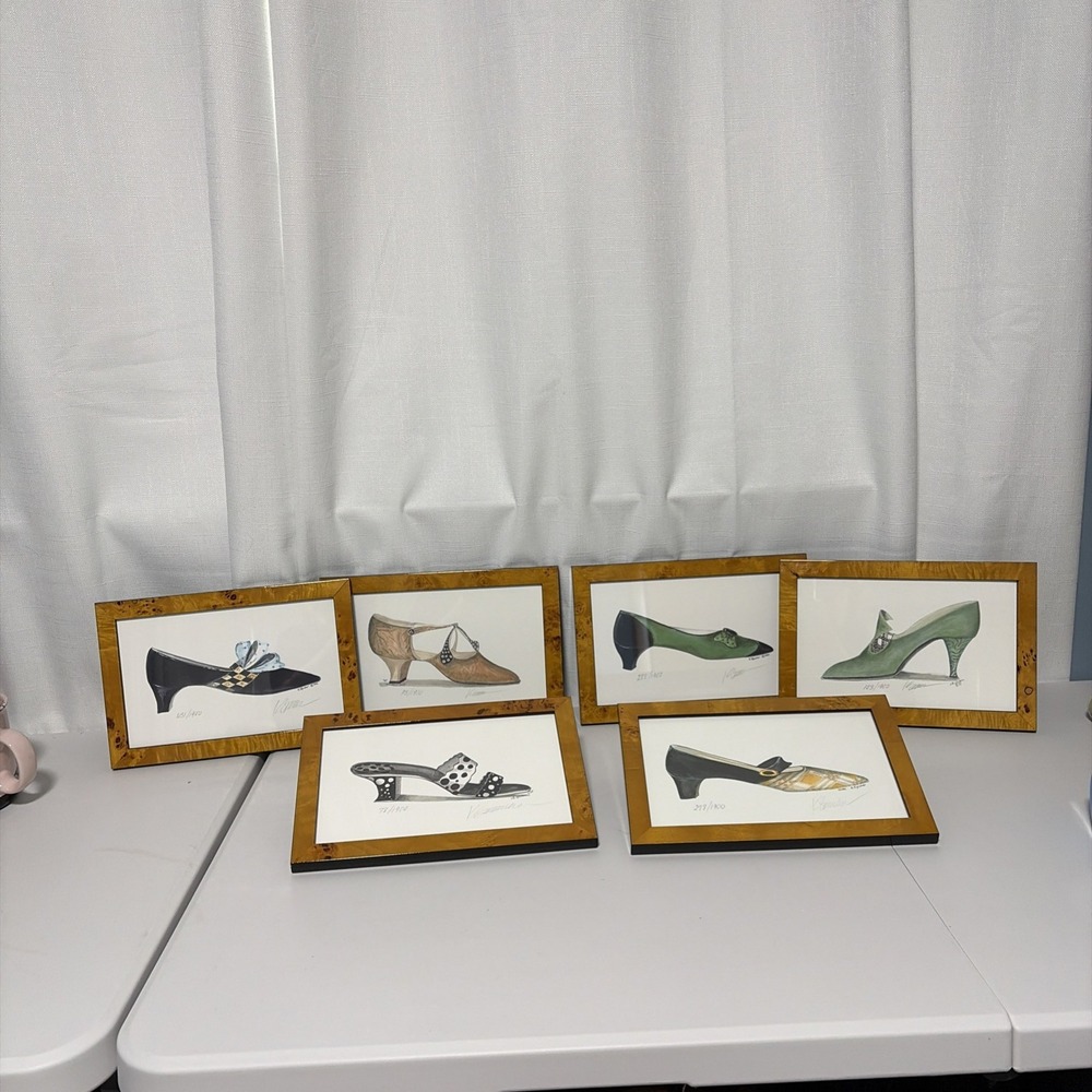 Vintage 6 Kolene Spicher Framed Shoe Prints Signed Numbered 1995-1998 Wall Art